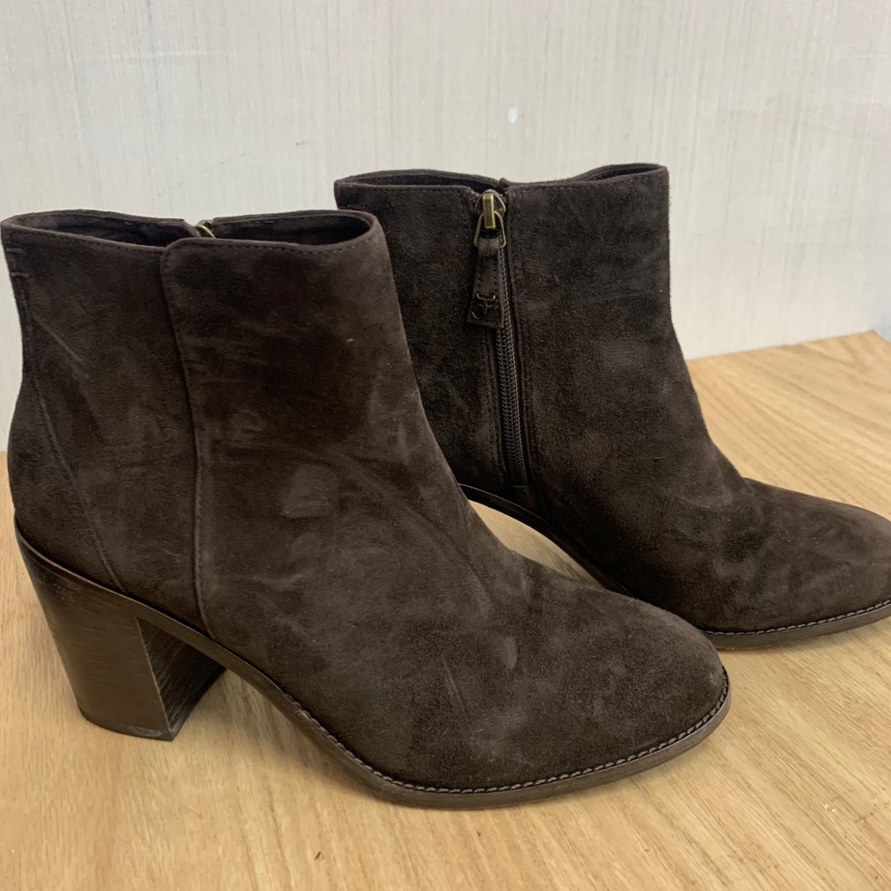 TRASK Brown Suede Heel Booties Size 9.5